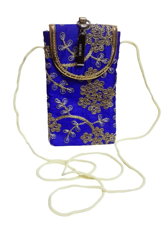 SUMERA WARQ Fancy Embroidered Mobile Pouch Cover for Women Designer Multicolor Handmade Ethnic with Sling & Clip (Blue) - Image 4